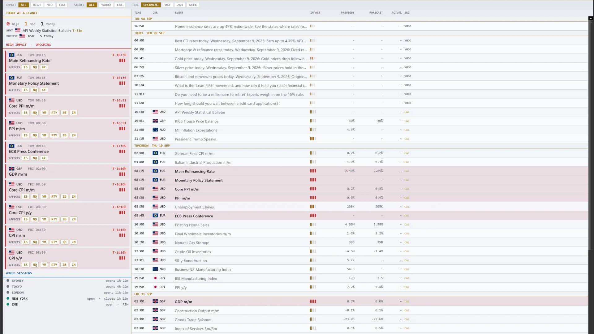 DS Screener — The calendar in light mode