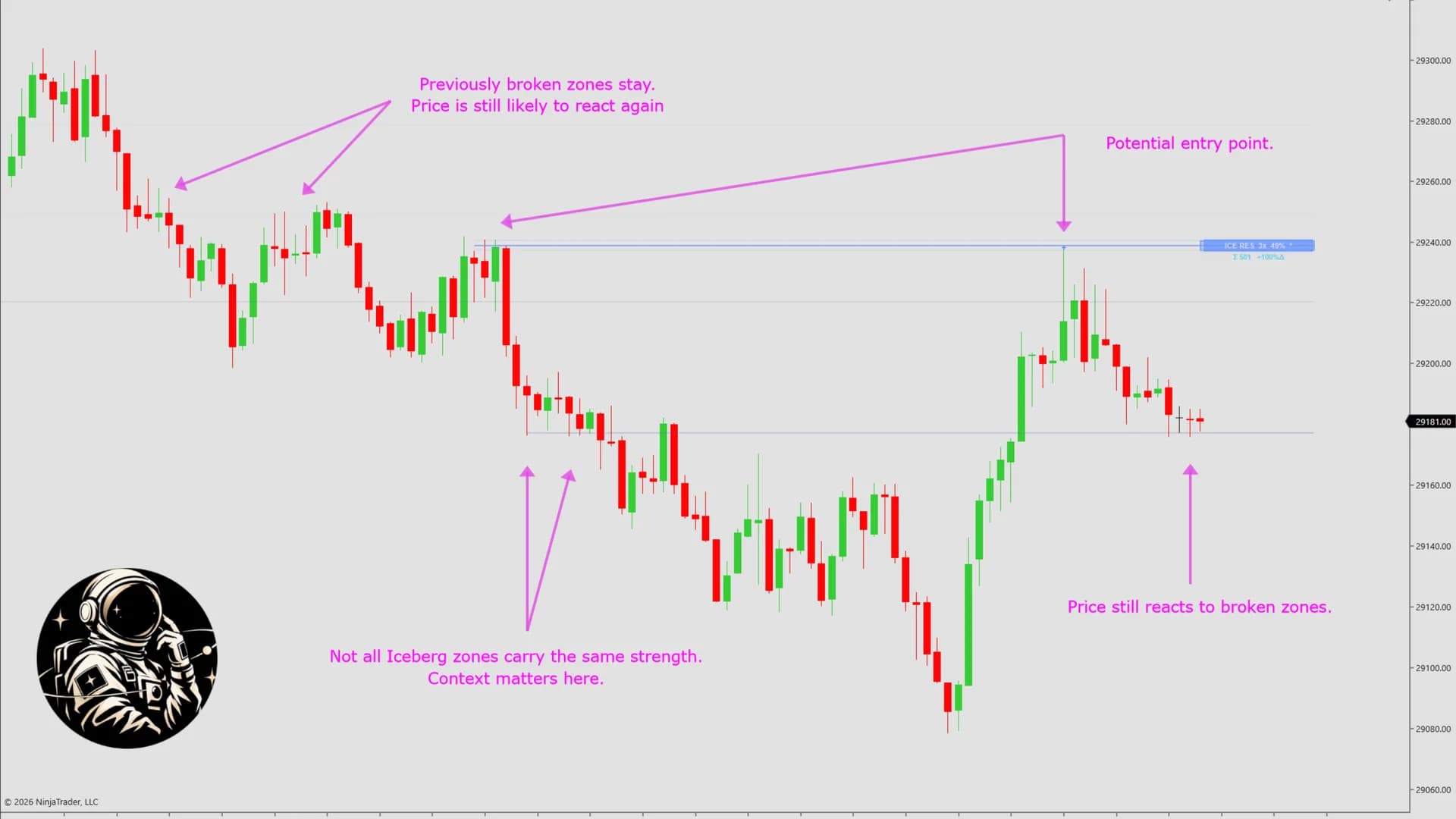 DS Iceberg on a NinjaTrader 8 chart