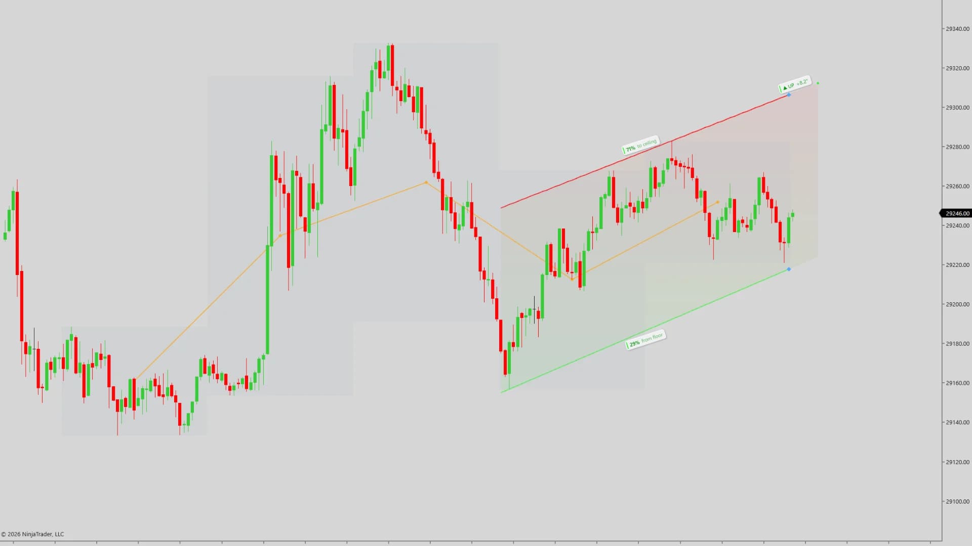 DS Isotropic Lines on a NinjaTrader 8 chart
